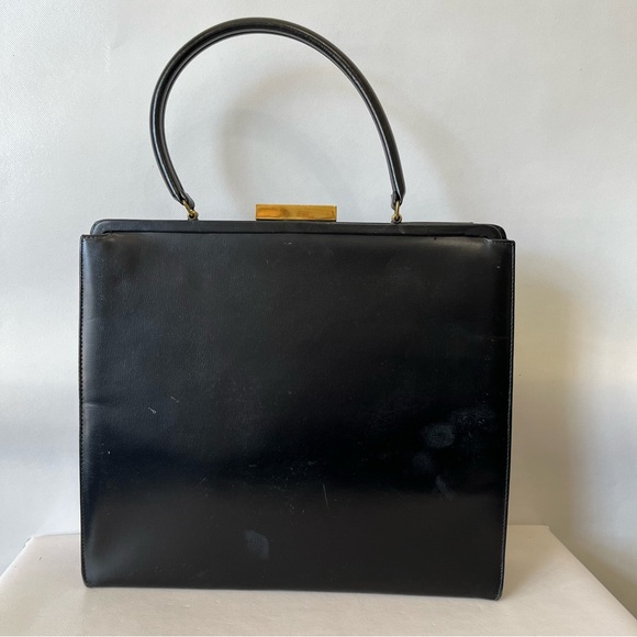 Vintage Triangle Black Cameo Handbag Pocketbook 60’s - Picture 3 of 9